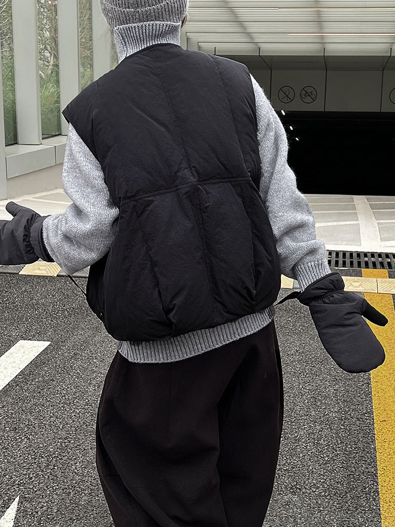 日系90%白鴨絨羽絨保暖加厚背心馬甲外套+配手套-3色