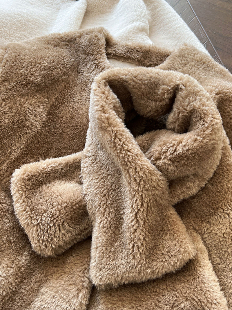 保暖毛絨皮草羊羔毛外套+圍巾-2色