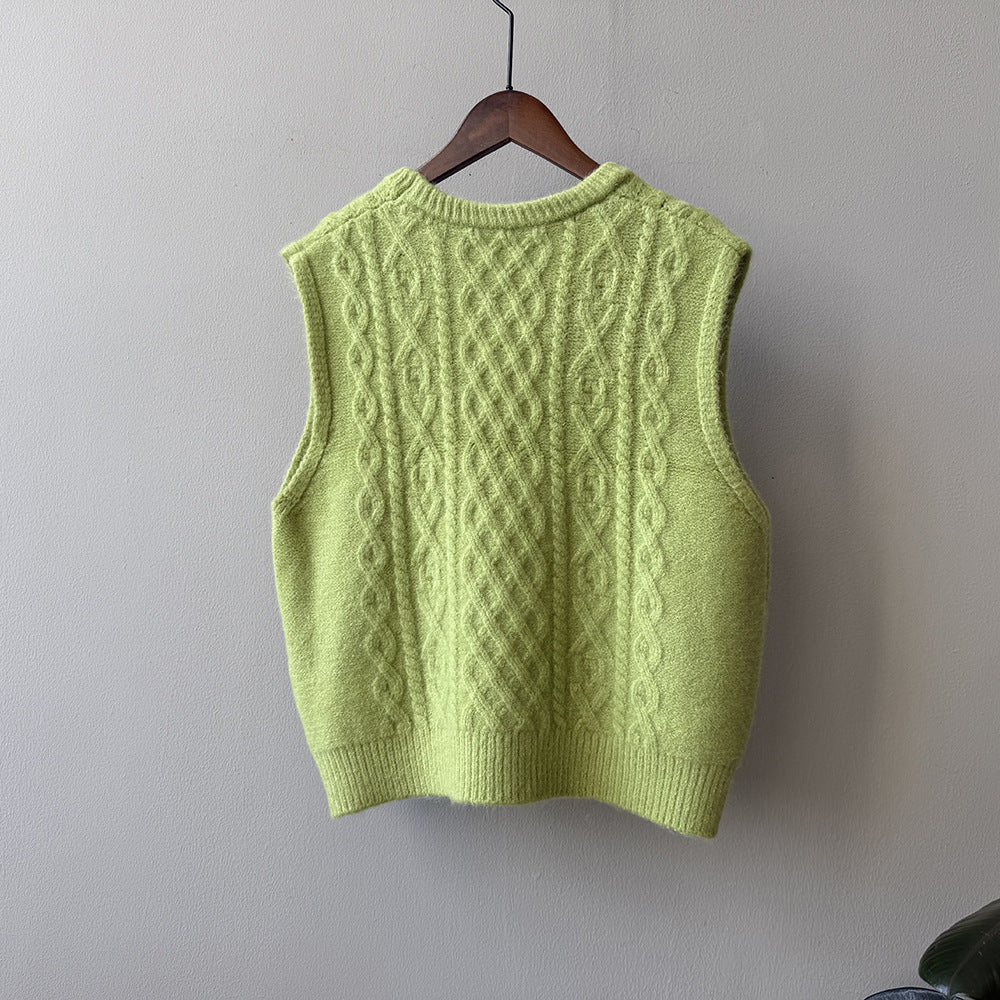 (48H出貨)糖果色圓領麻花軟糯針織背心馬甲-6色