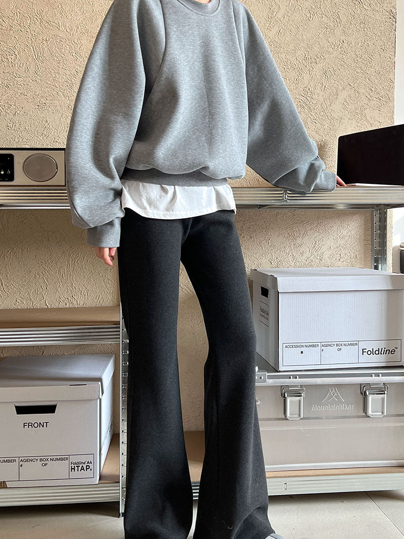 (48H出貨)韓系簡約加絨加厚百搭微喇叭休閒褲-2色