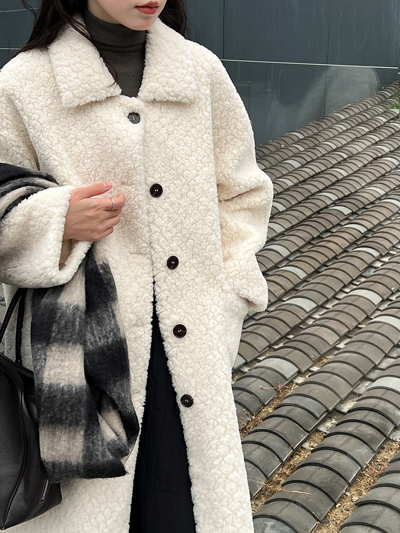韓系加厚皮毛一體環保皮草羊羔毛大衣外套-2色