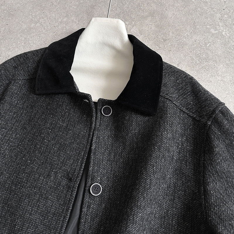 韓系復古翻領氣質撞色羊毛夾克外套-2色