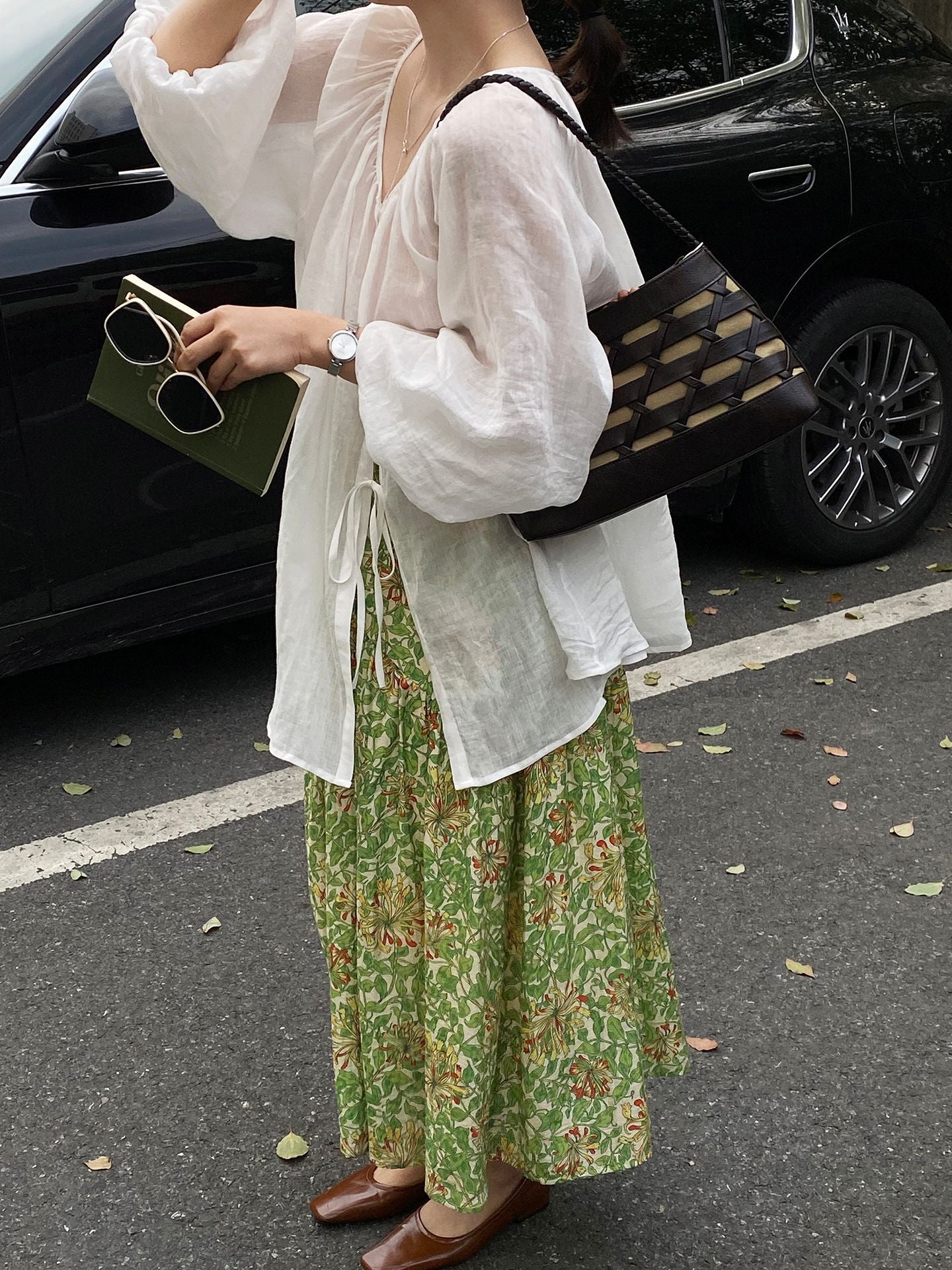 韓系夏田園浪漫小清新碎花半身裙