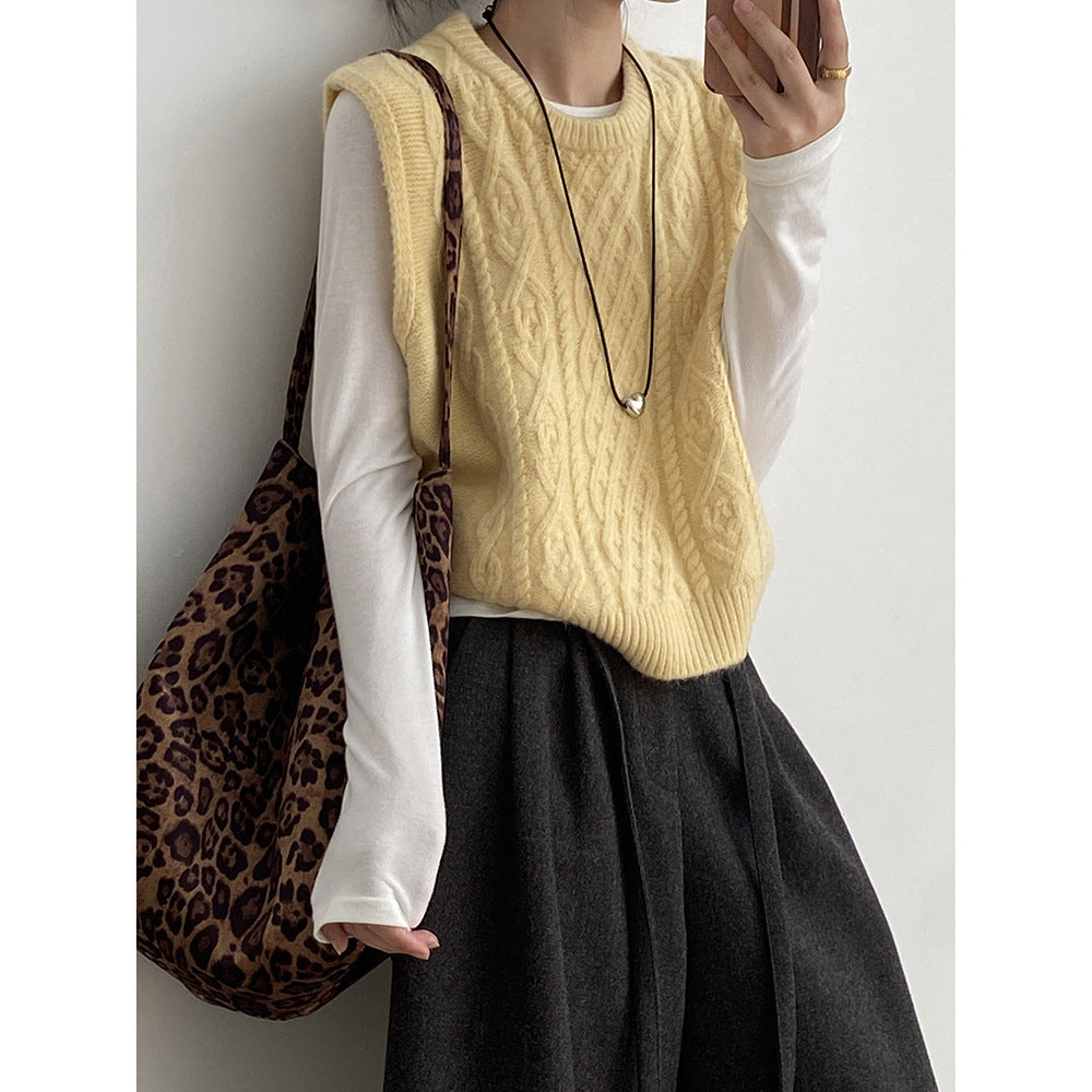 (48H出貨)糖果色圓領麻花軟糯針織背心馬甲-6色