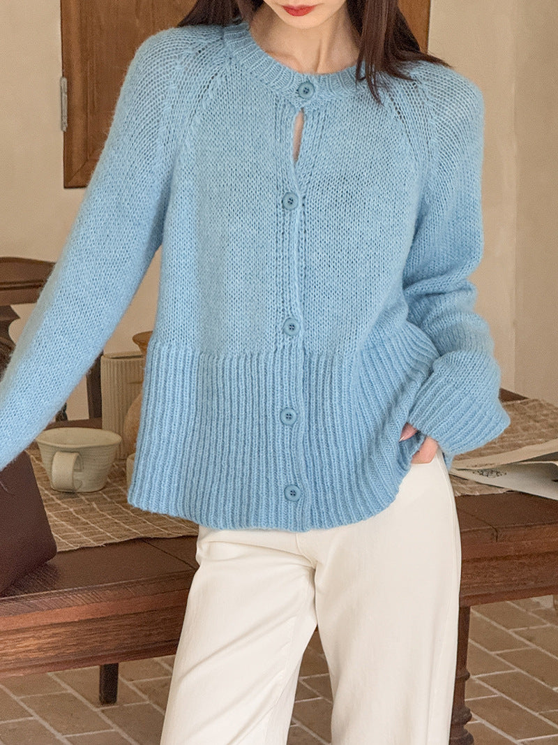 韓系設計感小衆氣質針織圓領套頭毛衣開衫-3色