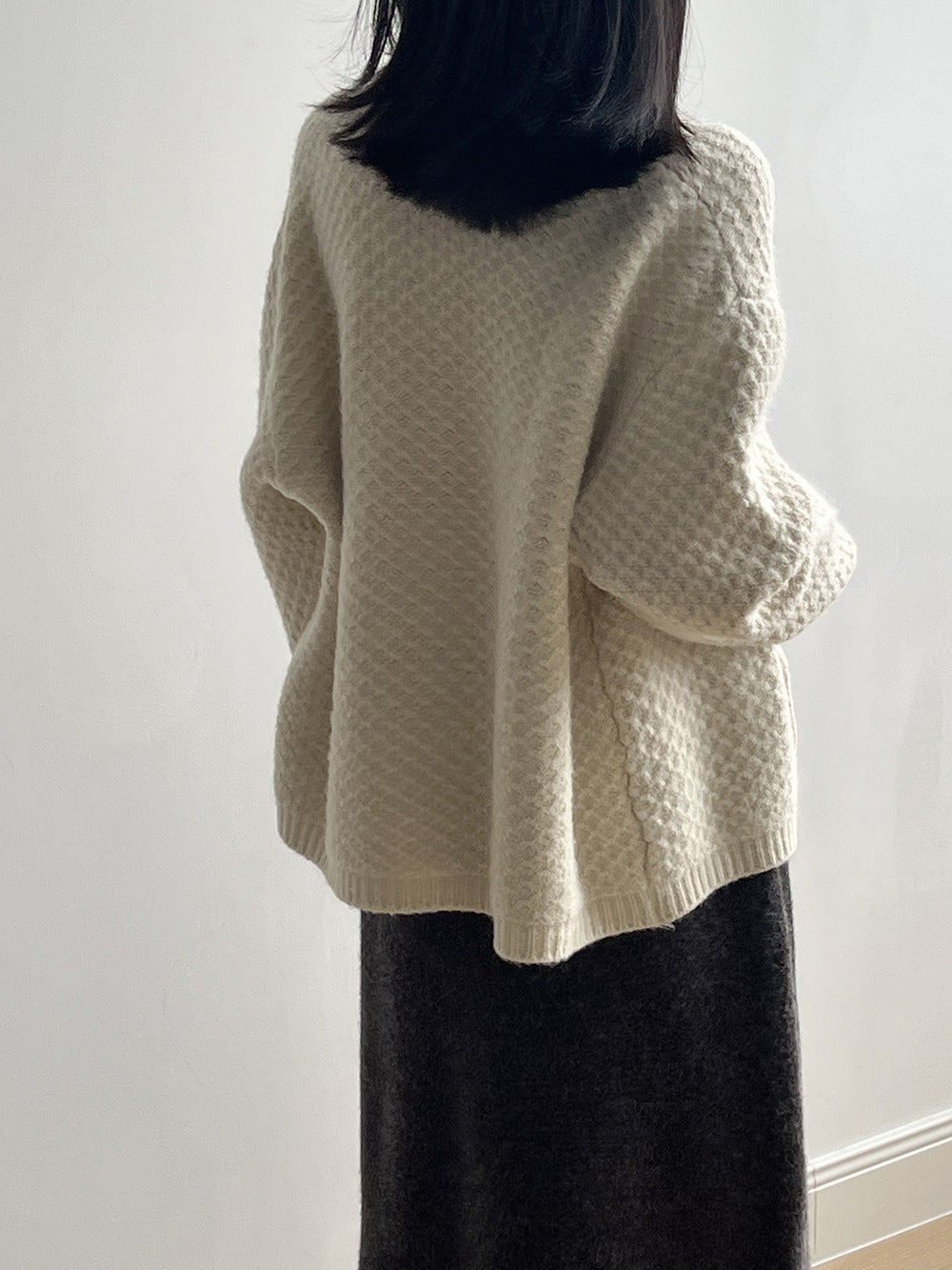 菠蘿紋愛心慵懶扣軟糯針織開衫-3色