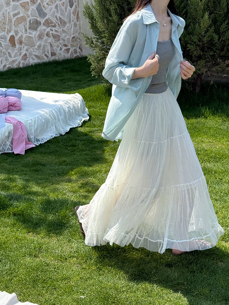 韓版氛圍感大裙襬純色寬鬆半身裙-2色