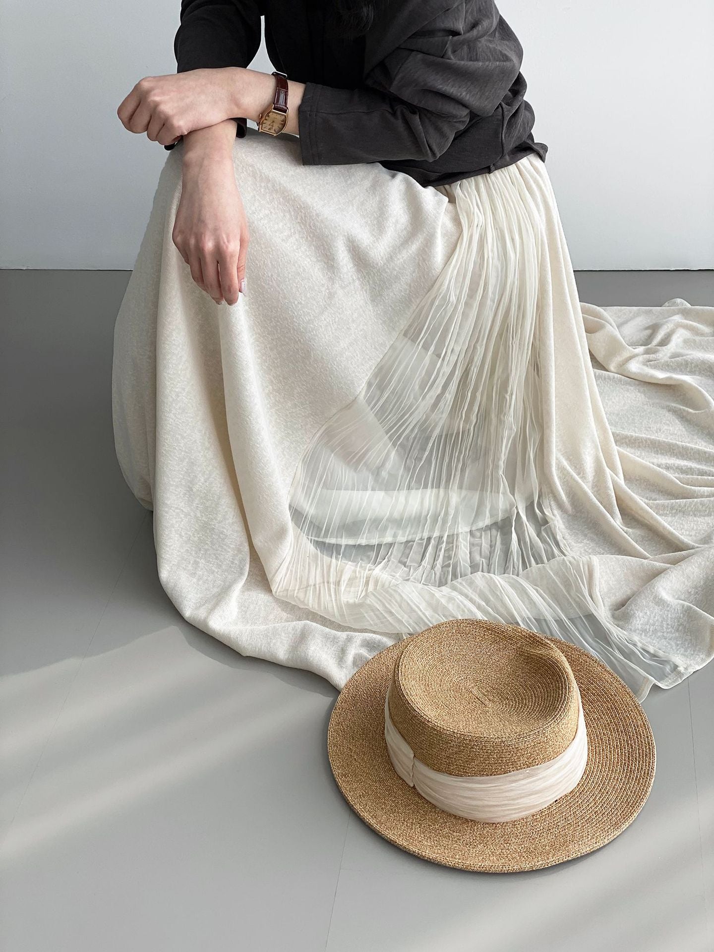 氛圍感文藝網紗拼接針織垂感半身裙