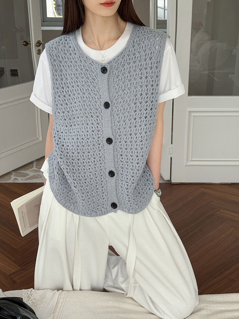 復古百搭鏤空坎肩針織馬甲上衣-4色