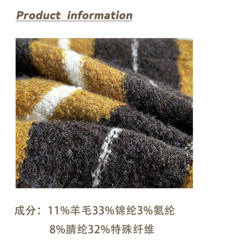 復古鬆弛感百搭條紋羊毛連帽外套