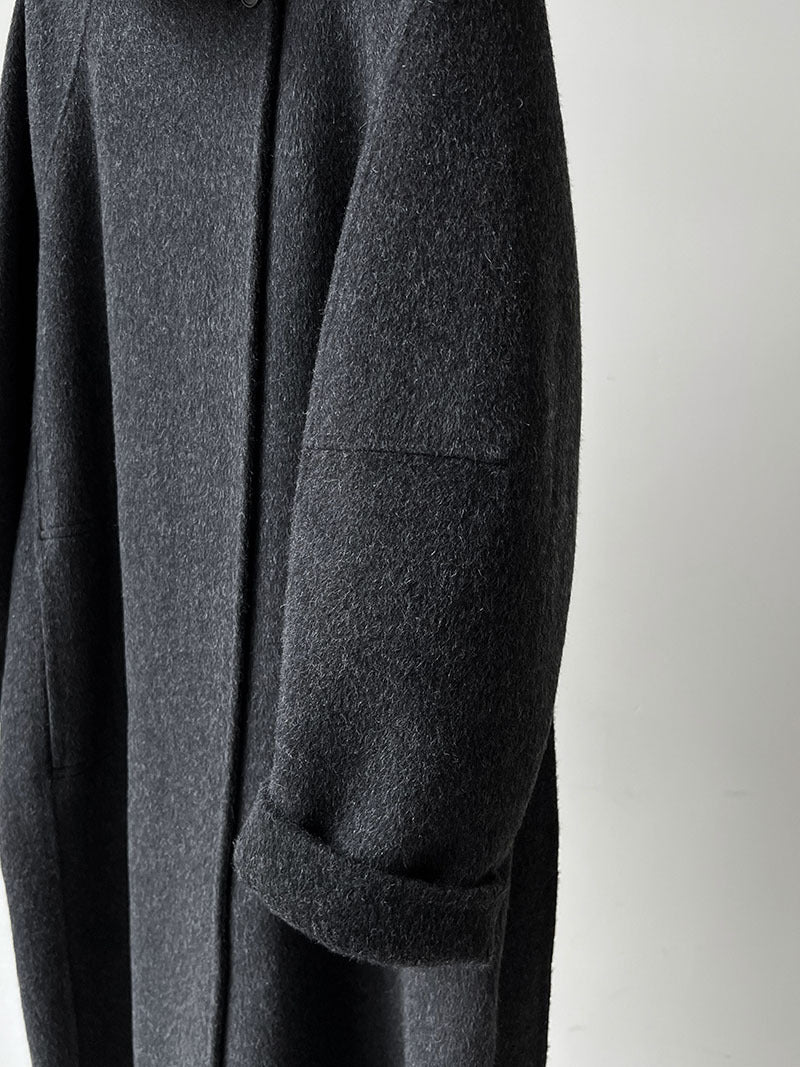 韓版慵懶斜扣領長款雙面呢羊毛大衣外套-3色