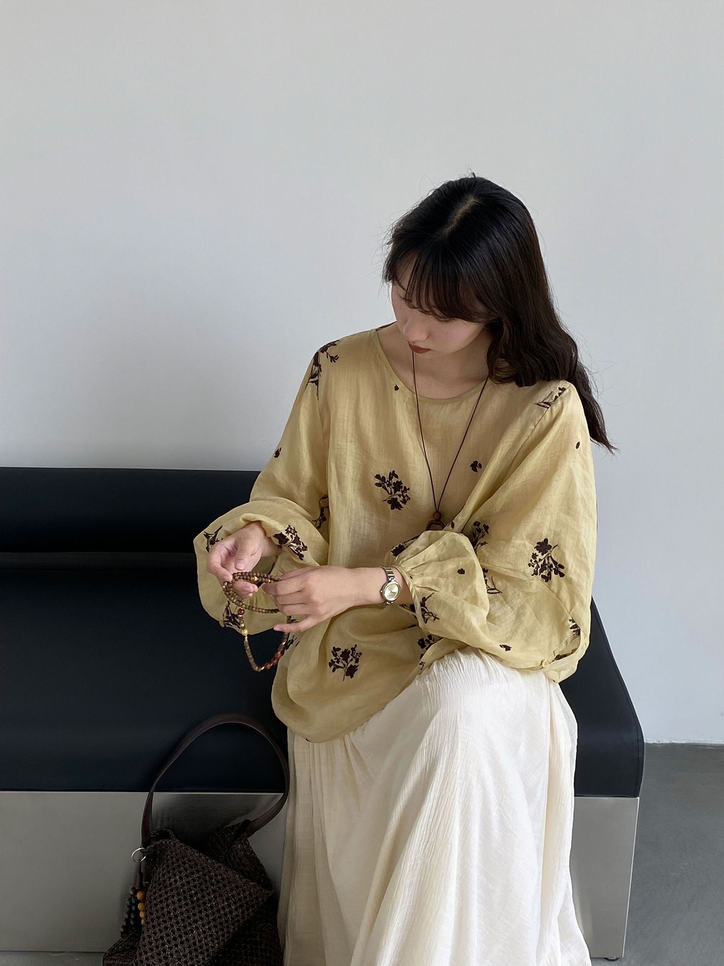 苧麻碎花防曬慵懶感襯衫