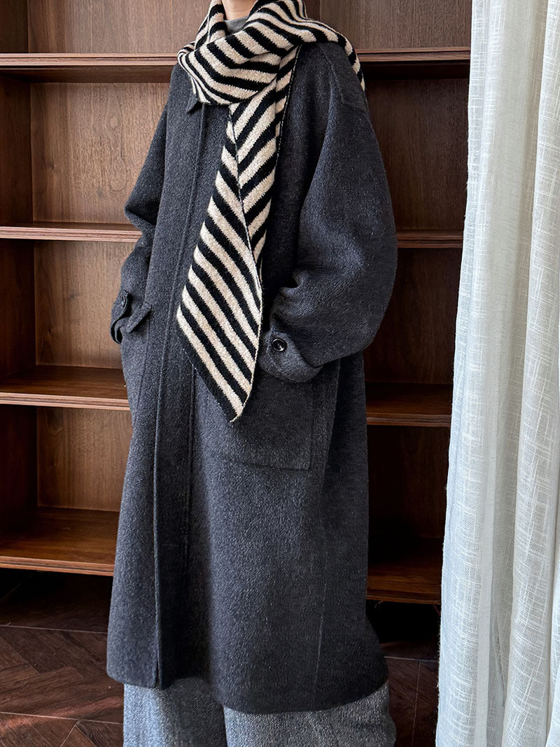 韓系高質感羊毛翻領拉鍊雙面呢大衣外套-2色