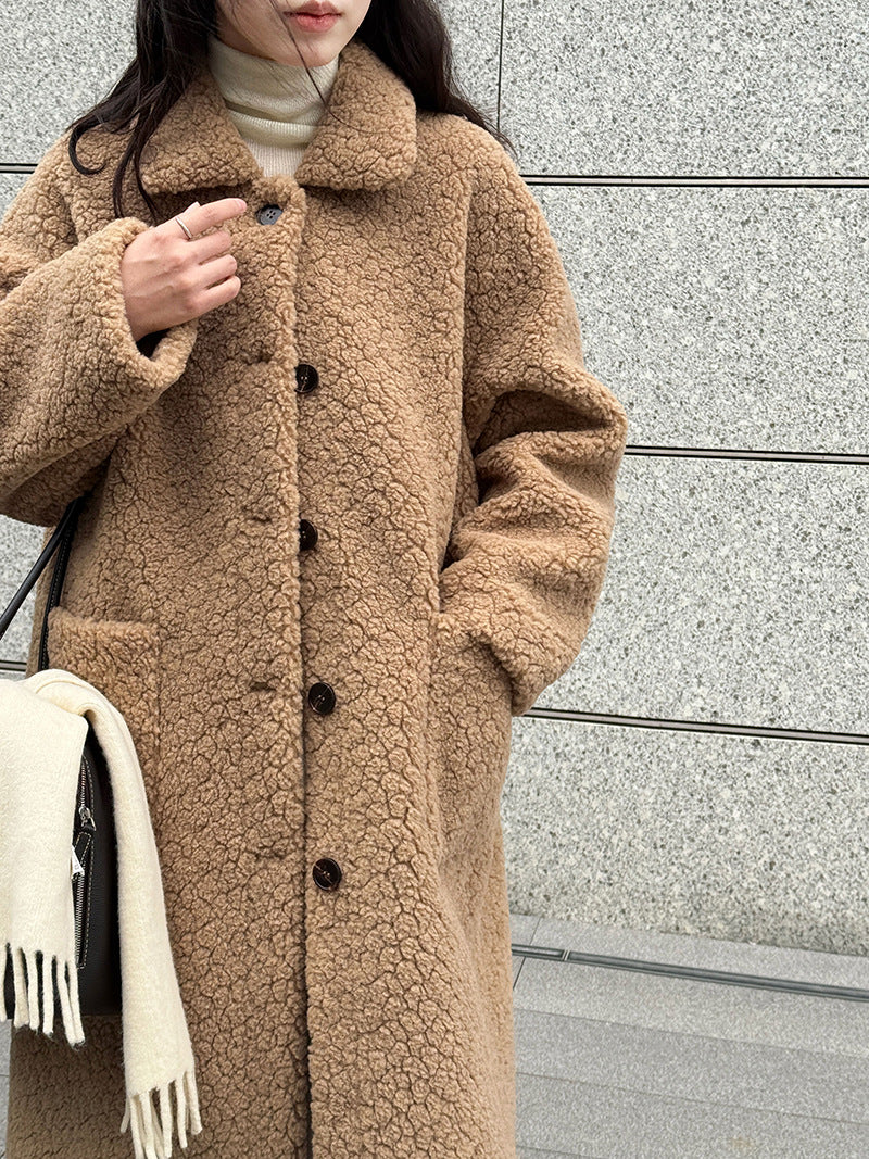 韓系加厚皮毛一體環保皮草羊羔毛大衣外套-2色