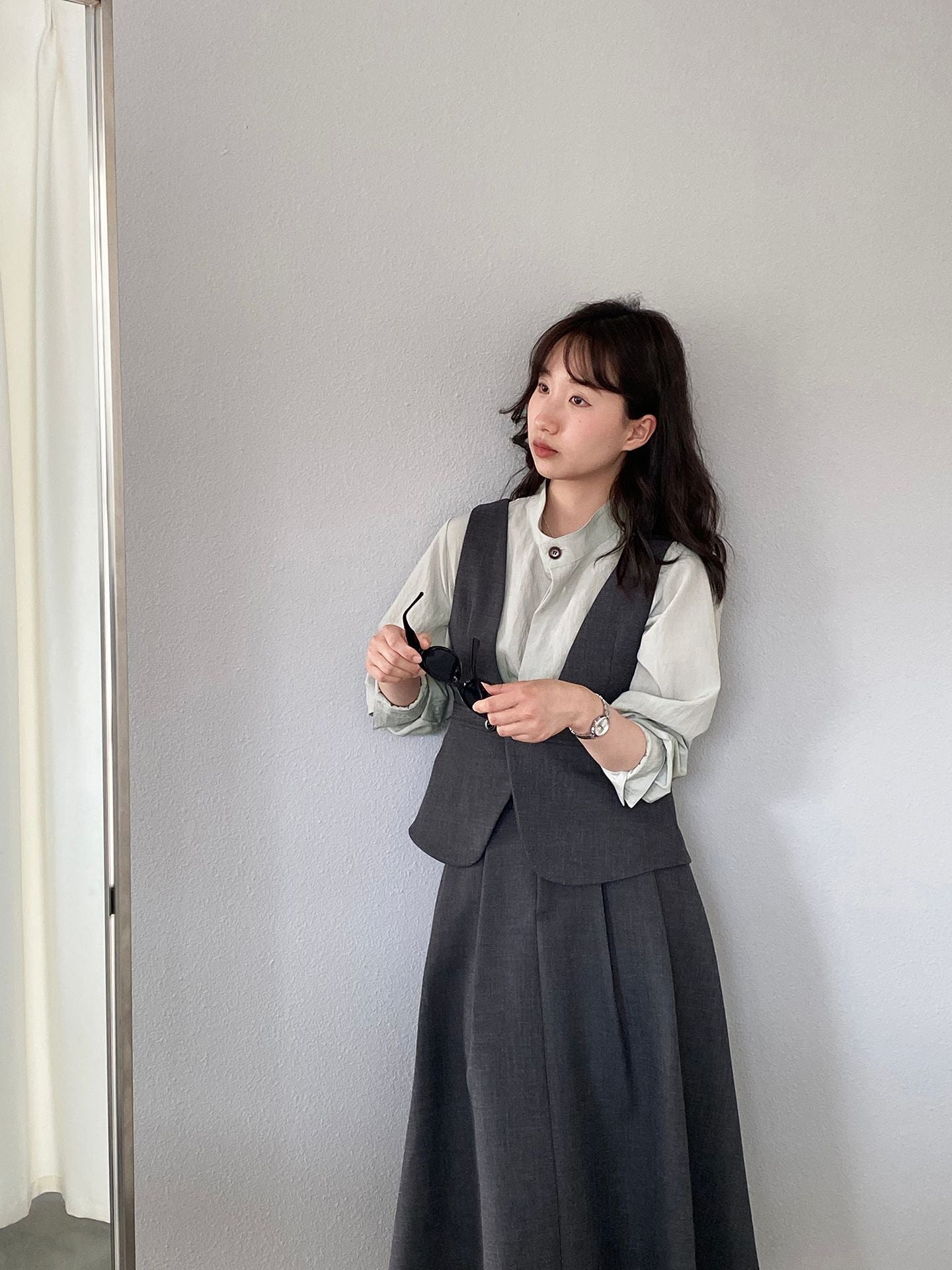 韓版天絲復古肌理感春系襯衫-2色