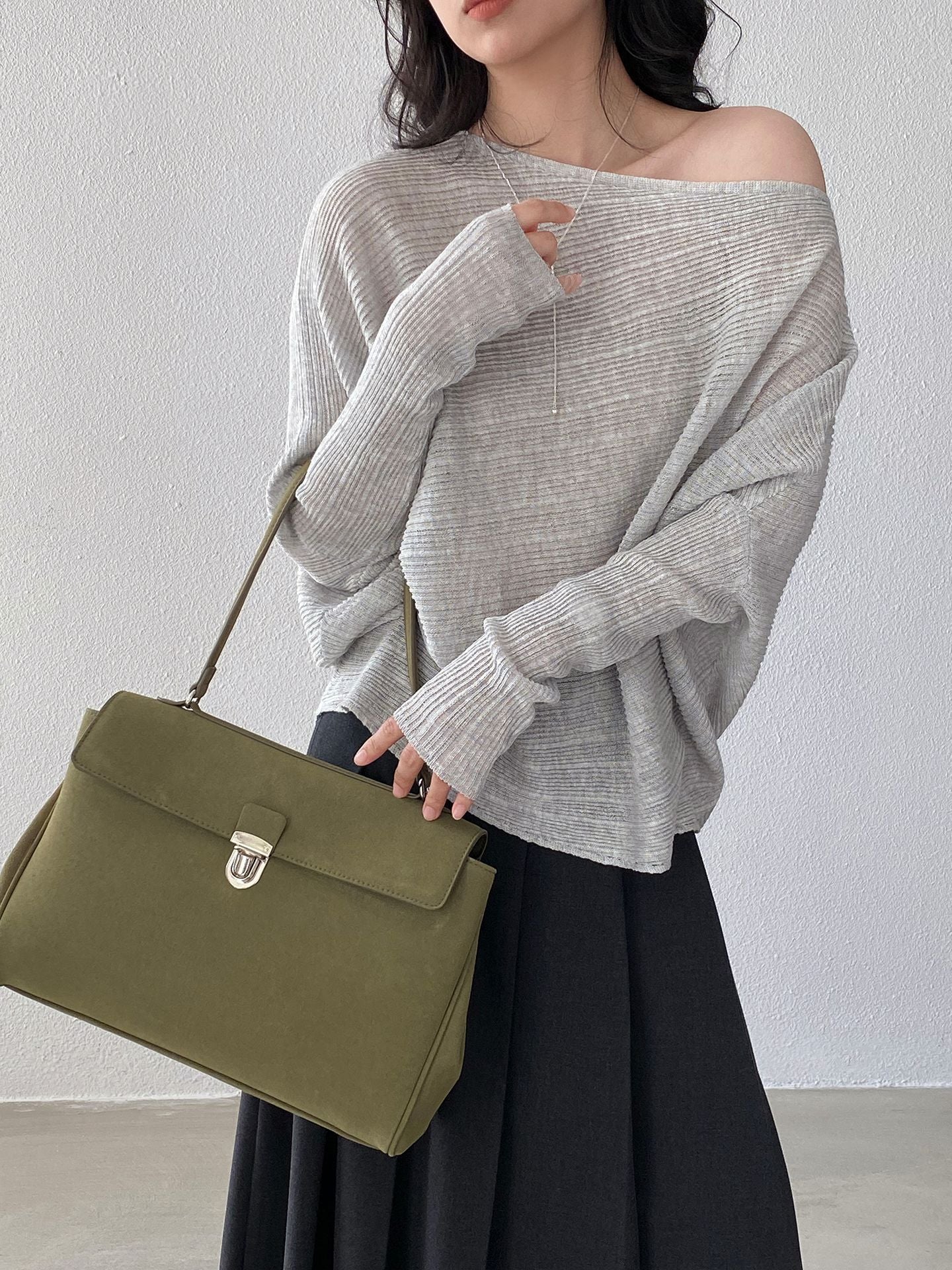 韓系氛圍感慵懶不規則蝙蝠袖針織衫-7色