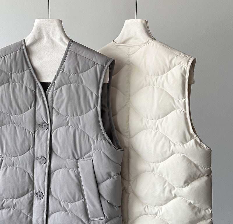 韓系90%白鴨絨菱格馬甲外套-2色