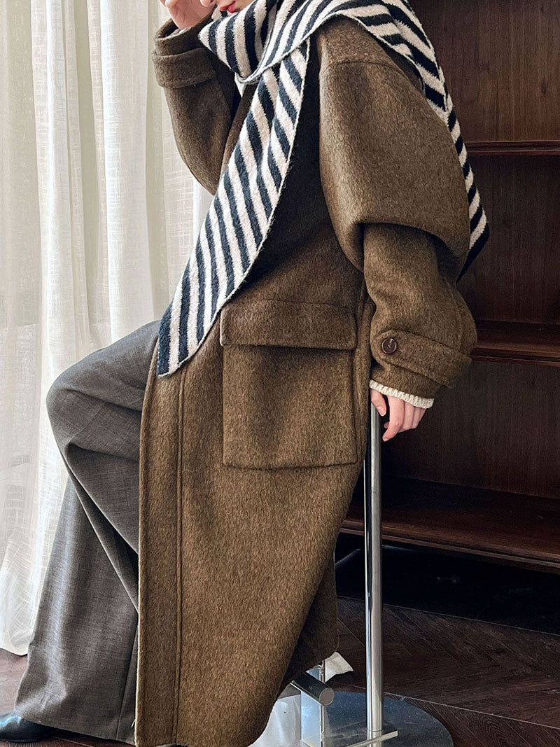 韓系高質感羊毛翻領拉鍊雙面呢大衣外套-2色