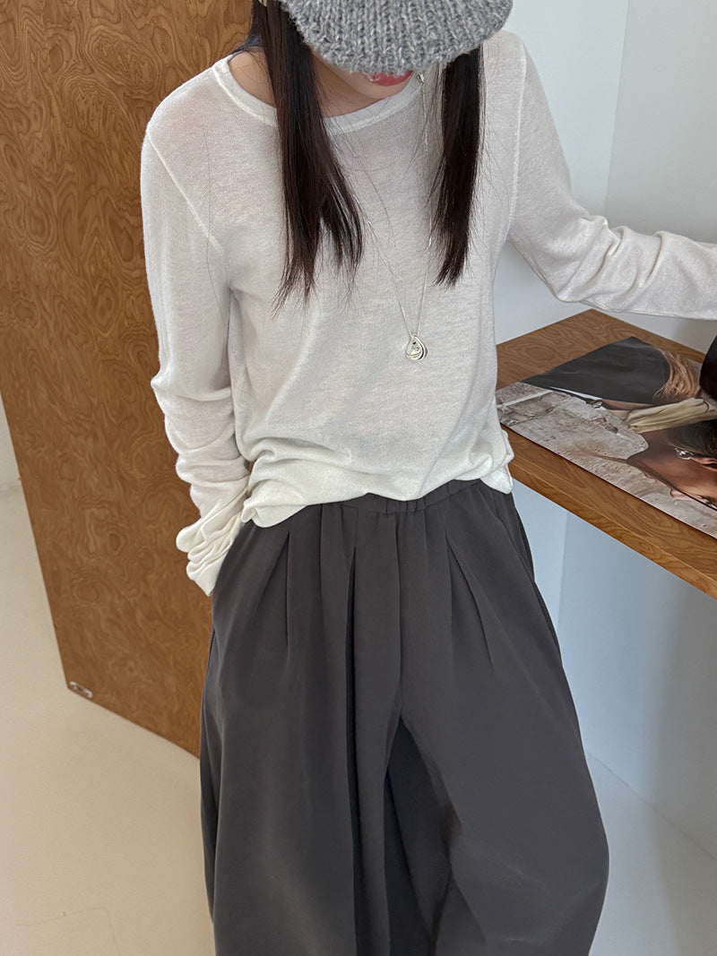 韓系圓領高級感長袖針織上衣-6色