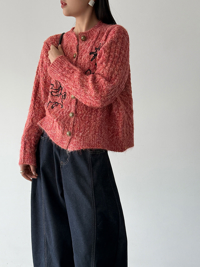 小眾刺繡軟糯長袖針織開衫-3色