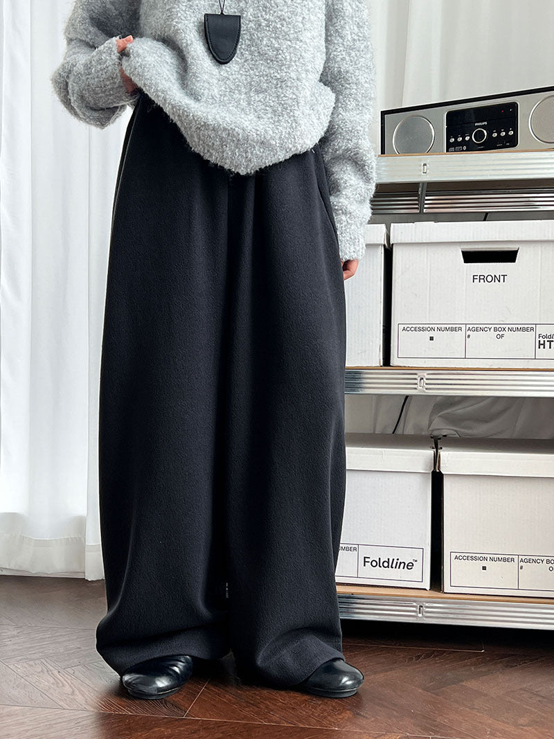 韓系隨性肌理感高腰鬆緊休閒長褲-4色