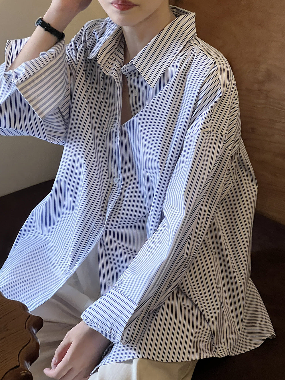 法式復古條紋長袖小衆襯衫-3色