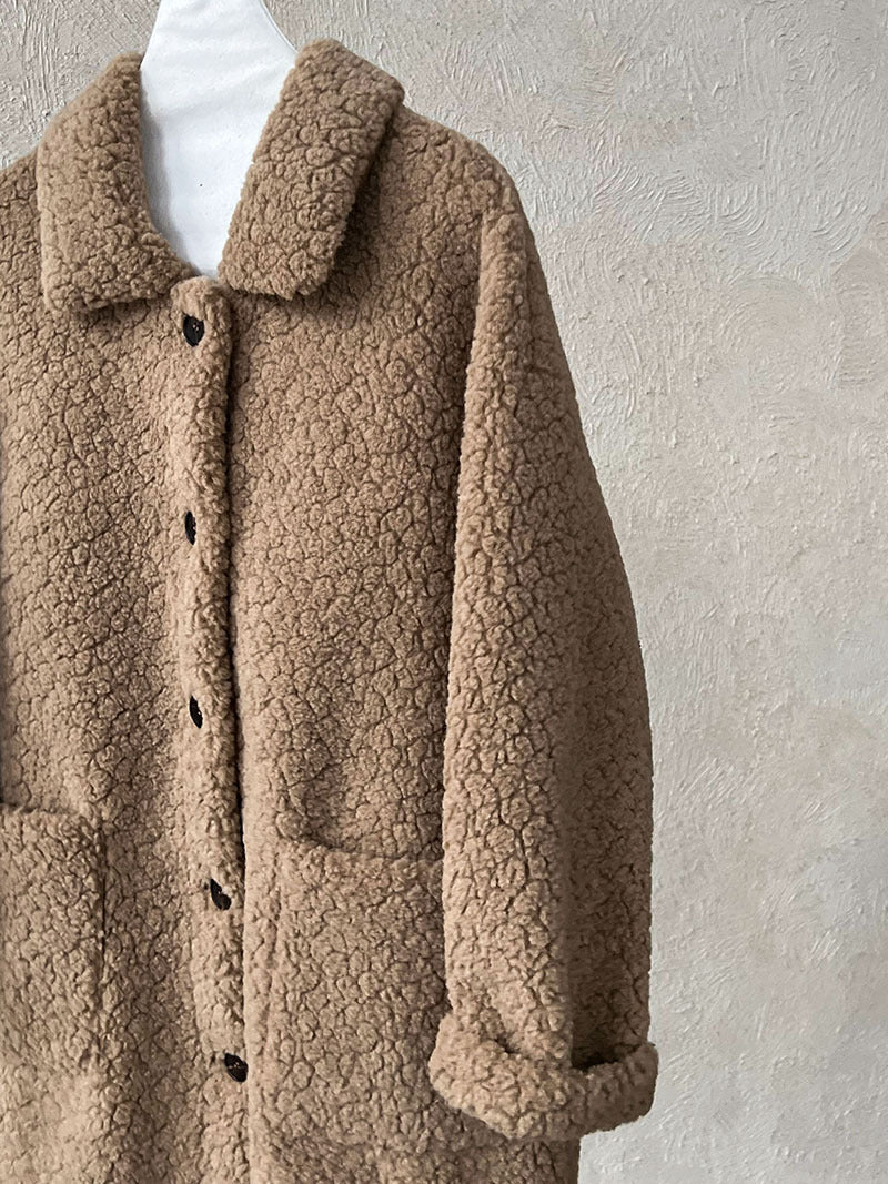 韓系加厚皮毛一體環保皮草羊羔毛大衣外套-2色