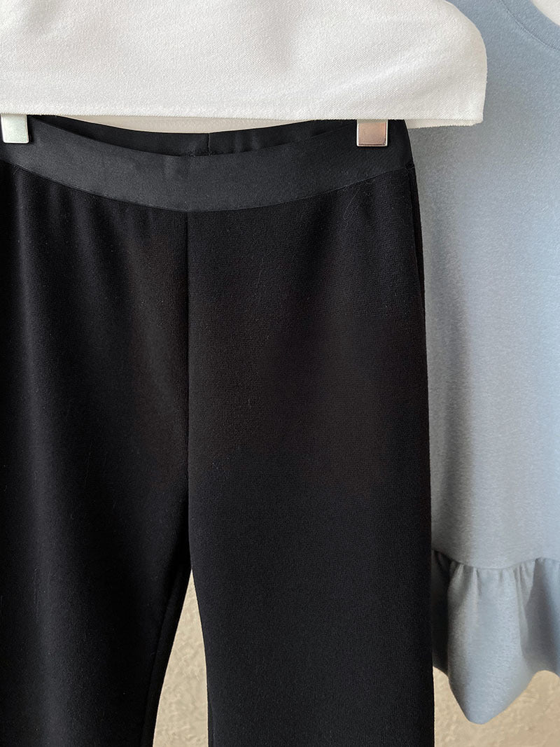 (48H出貨)韓系簡約加絨加厚百搭微喇叭休閒褲-2色