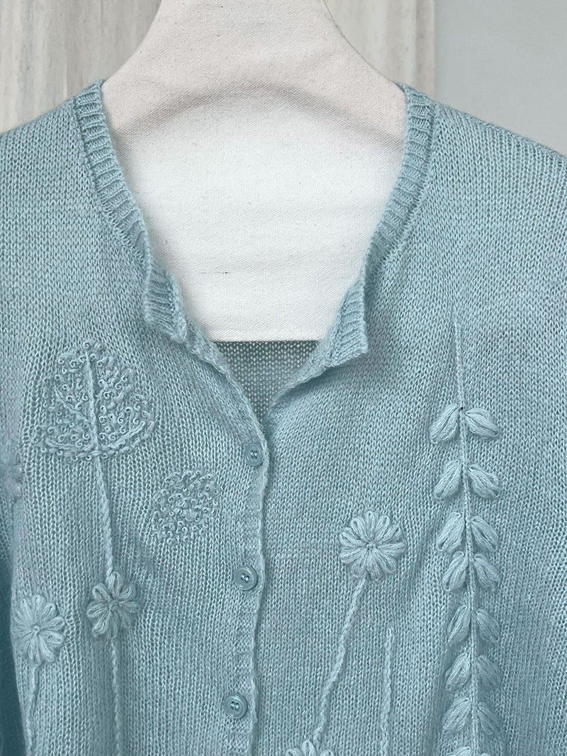 溫柔氣質重工鉤花刺繡羊毛針織衫開衫-3色