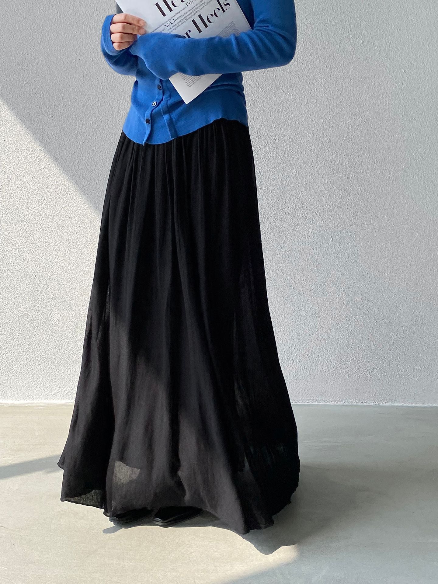 天絲垂墜感氣質優雅百褶半身裙-4色