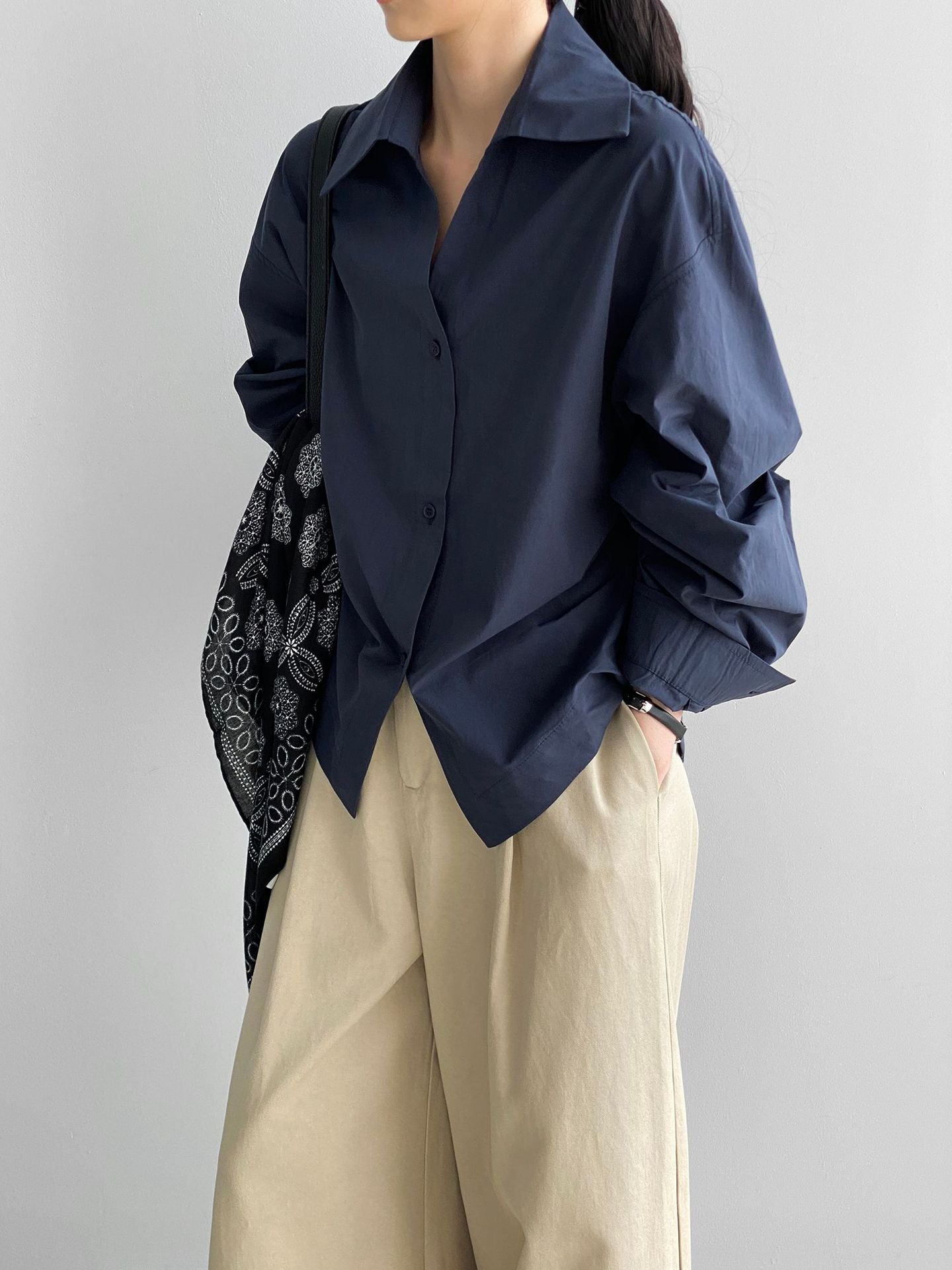 韓系通勤氣質顯瘦抽褶收腰襯衫+含披肩-3色