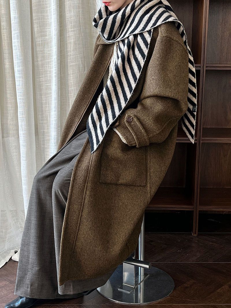 韓系高質感羊毛翻領拉鍊雙面呢大衣外套-2色