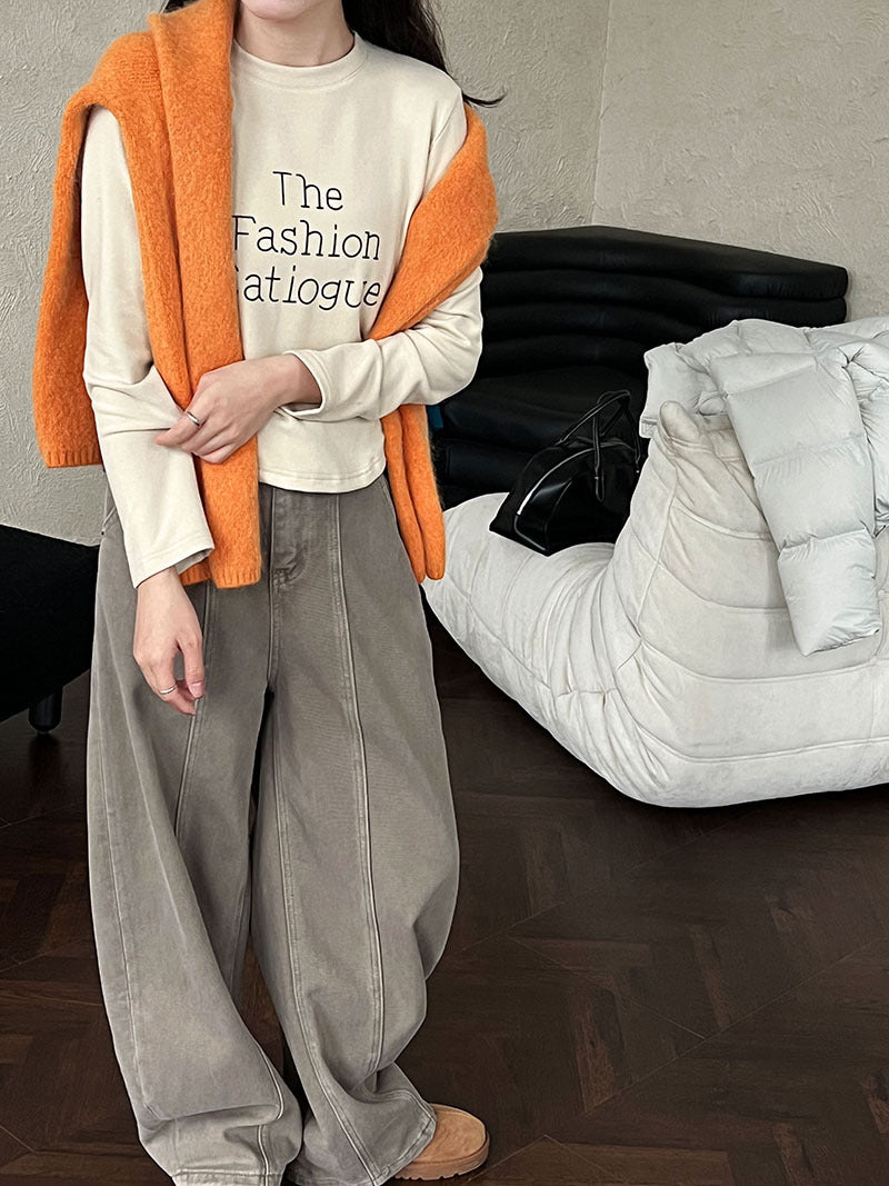 韓系印花字母親膚彈力雙面絨長袖打底衫-3色