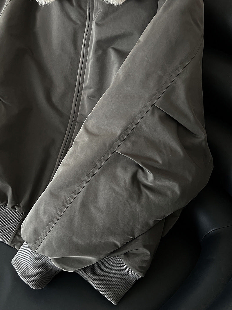 韓系保暖毛毛領夾棉夾克外套-2色