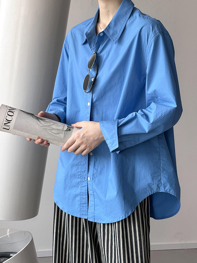慵懶風翻領寬鬆休閒韓版長袖襯衫