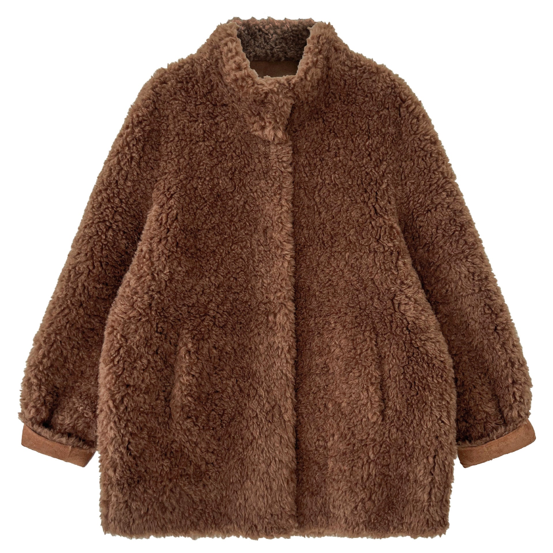 美拉德立領羊羔毛皮毛一體外套大衣-2色