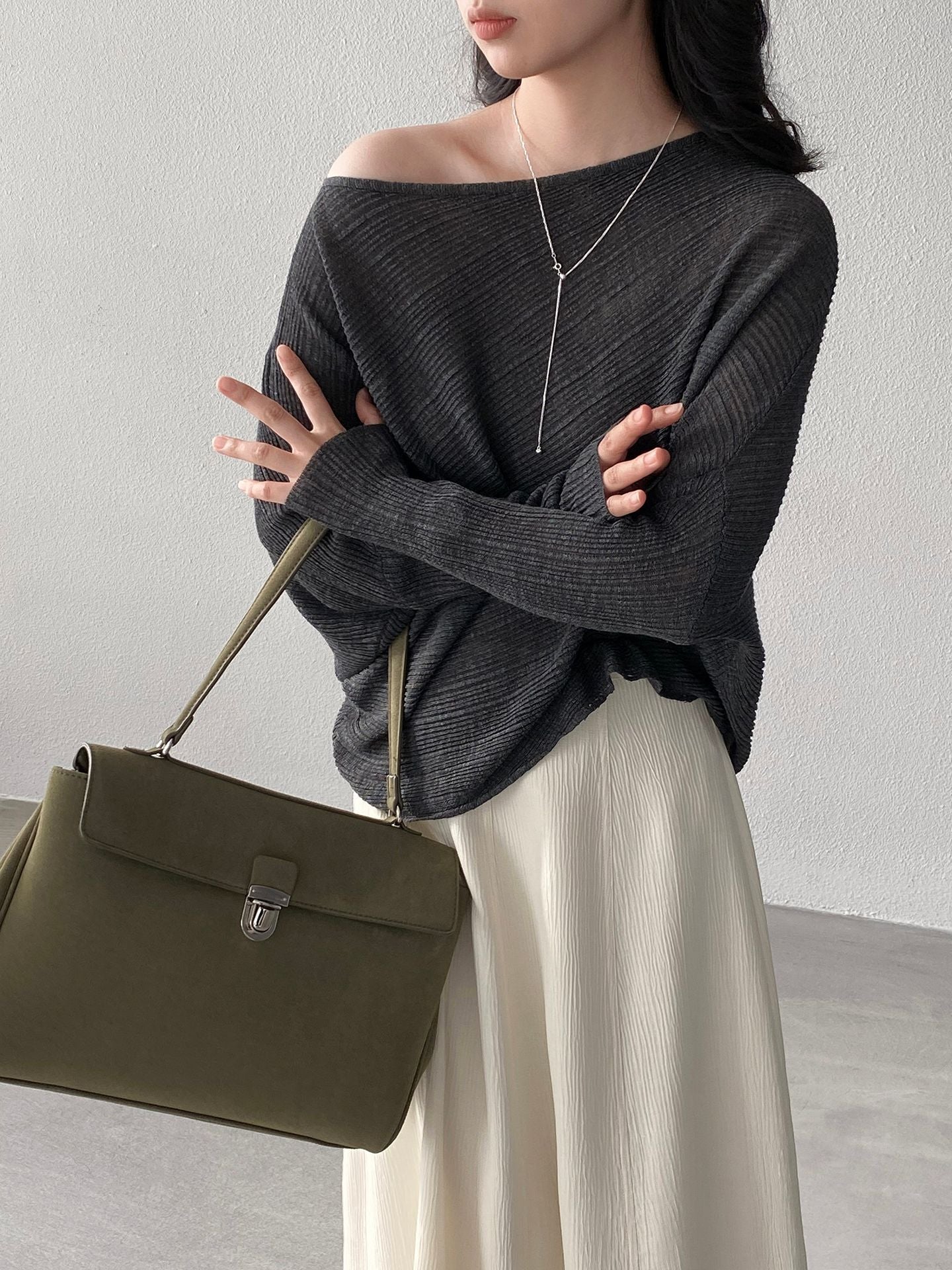 韓系氛圍感慵懶不規則蝙蝠袖針織衫-7色