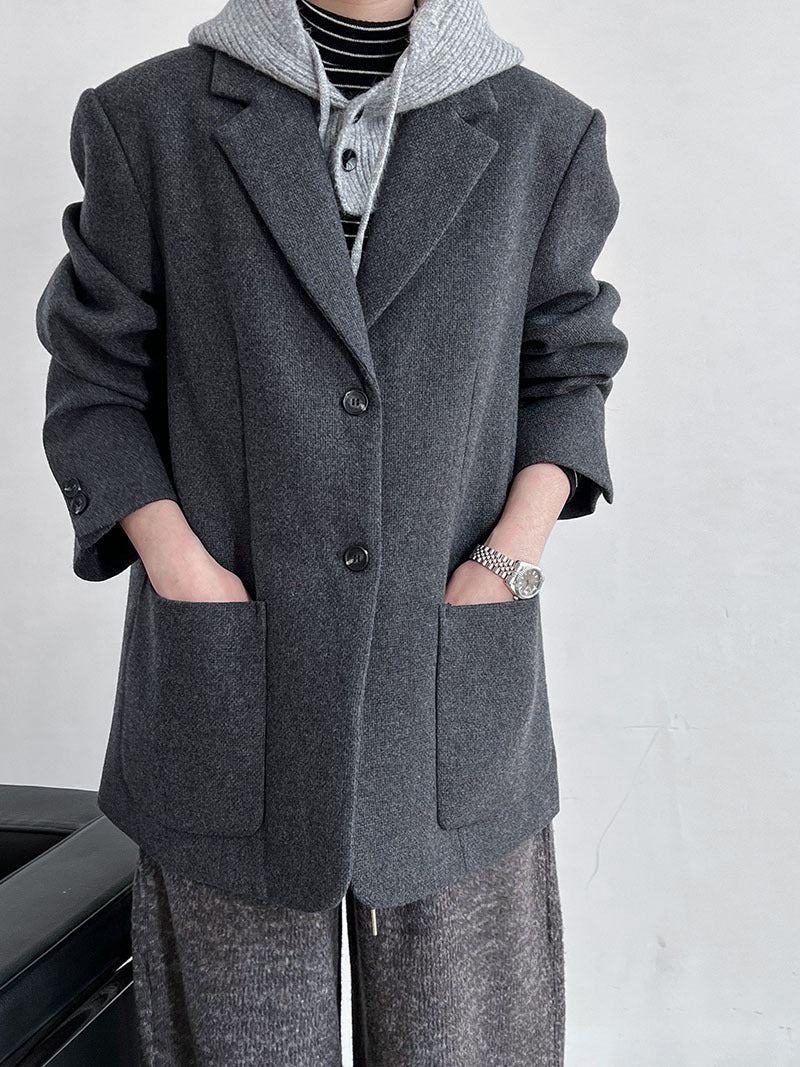 韓版50%羊毛闊氣大版西裝外套-2色