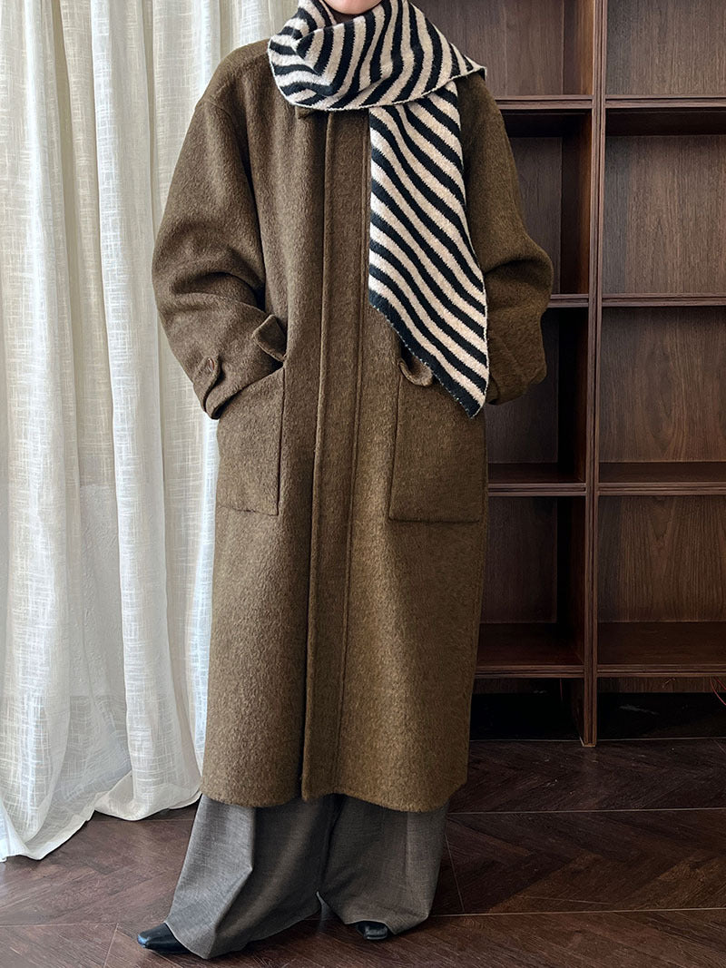 韓系高質感羊毛翻領拉鍊雙面呢大衣外套-2色