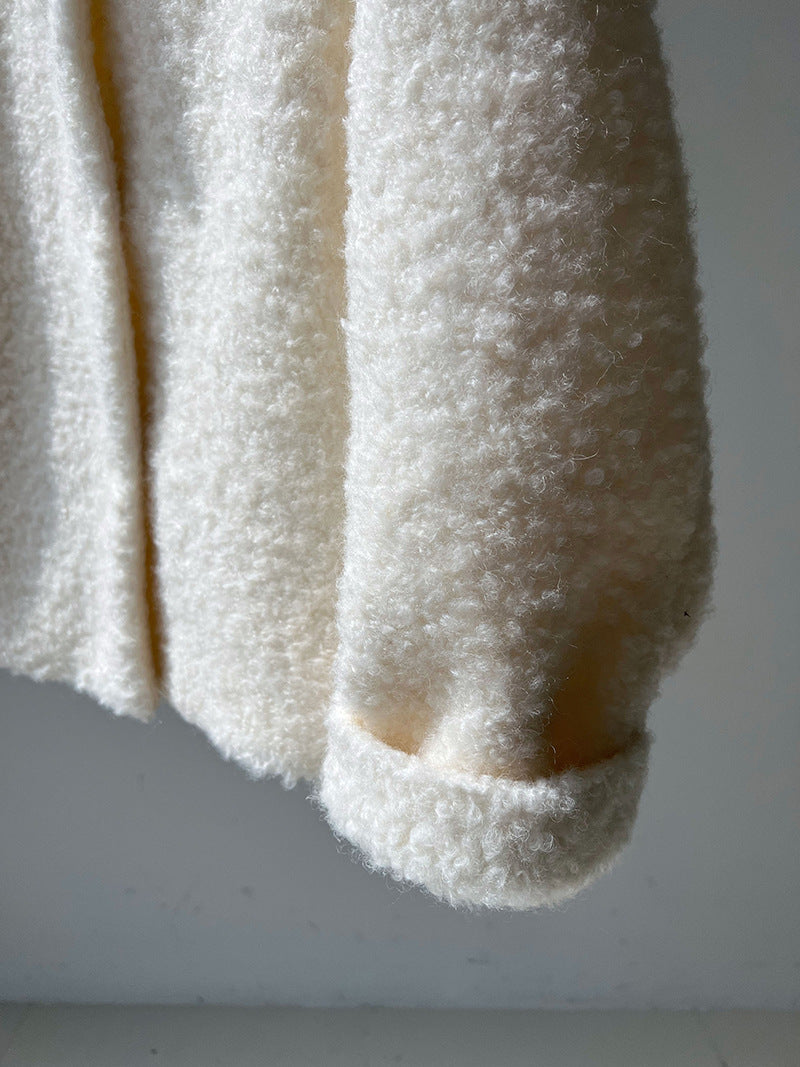 韓版單排扣短款羊羔毛翻領外套-2色