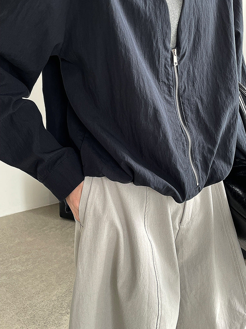 韓系小眾撞色拉鍊假兩件V領襯衫-3色