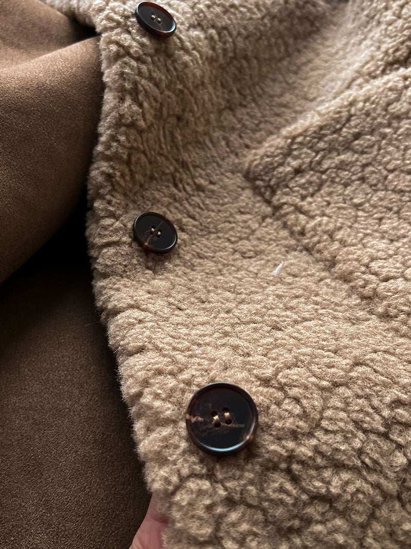 韓系加厚皮毛一體環保皮草羊羔毛大衣外套-2色