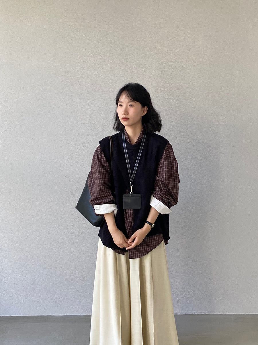 韓版不規則疊穿百搭款針織馬甲上衣-3色