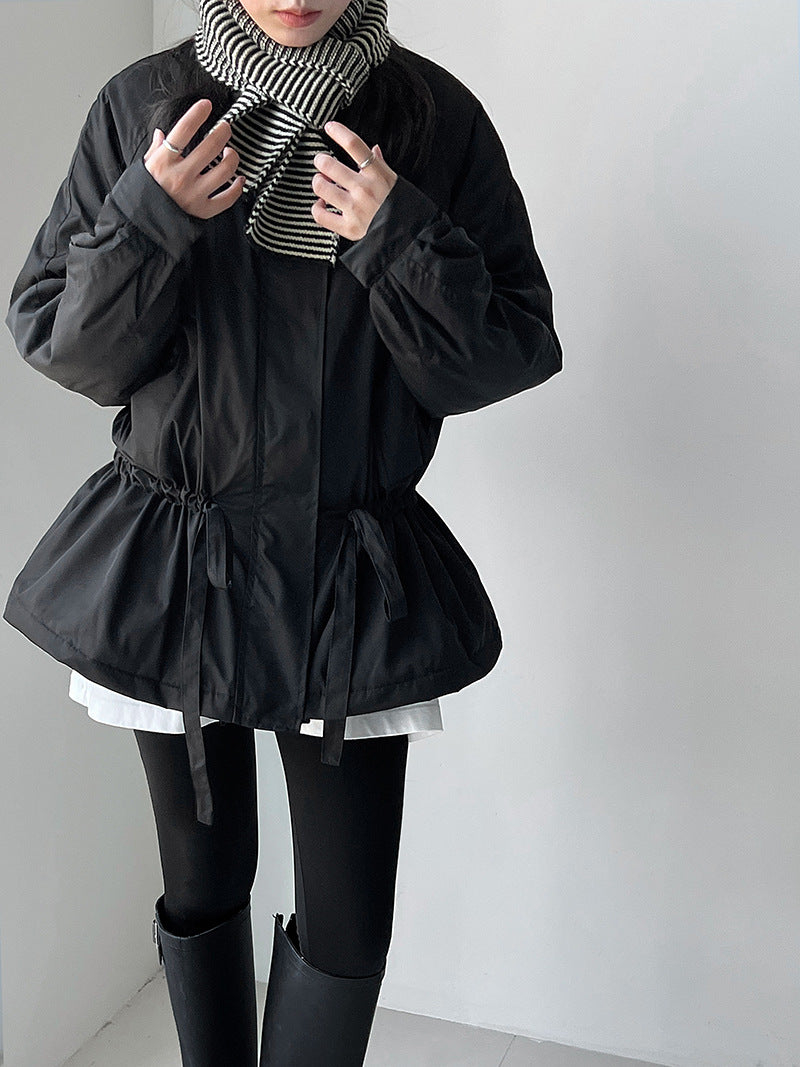 復古老錢風翻領抽繩風衣外套-2色