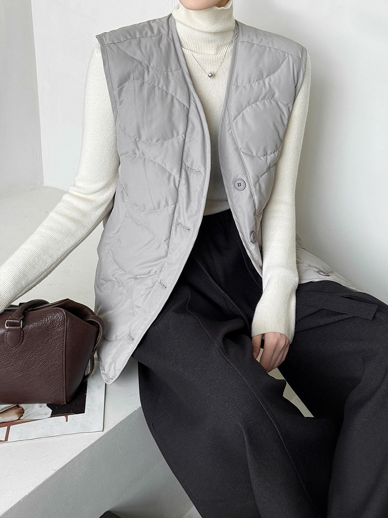 韓系90%白鴨絨菱格馬甲外套-2色