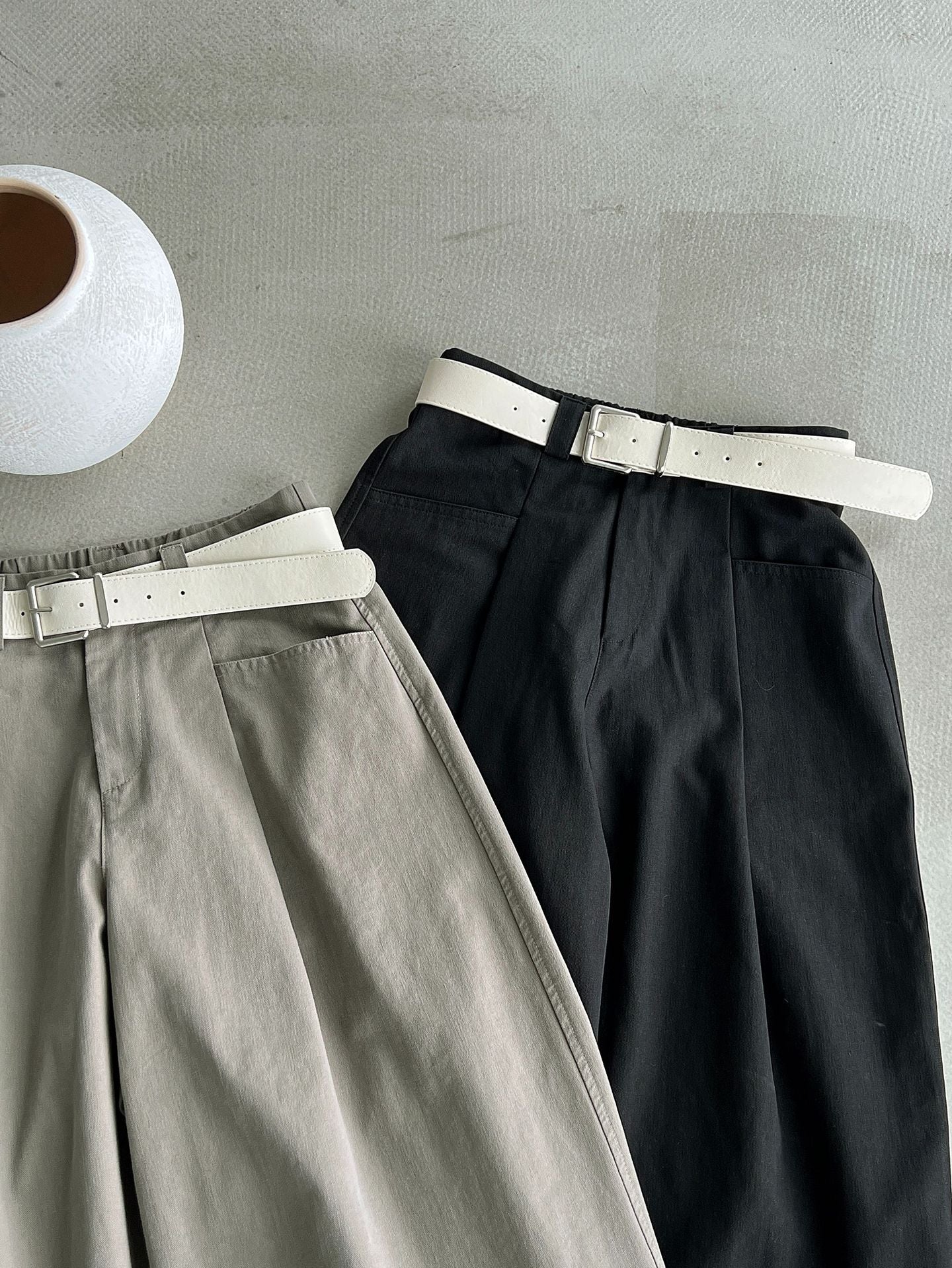 日系慵懶風高腰垂墜感直筒七分寬褲-2色