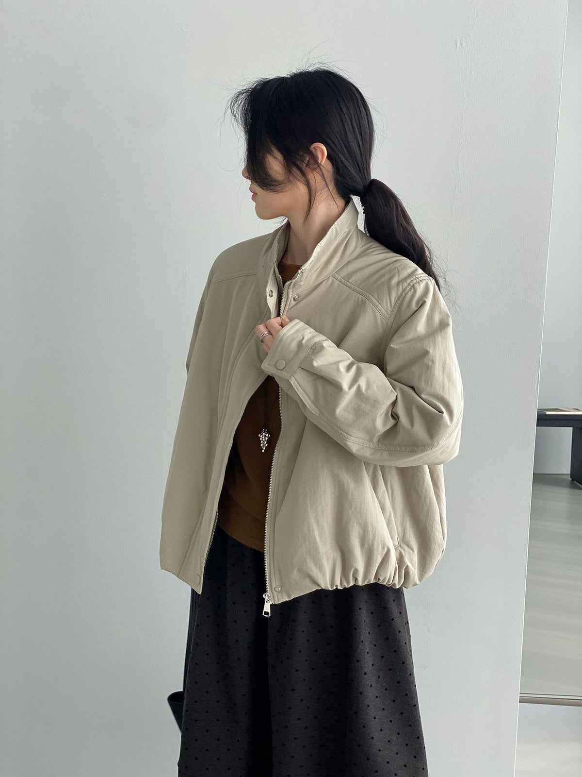 韓版立領廓形夾棉短版外套-2色