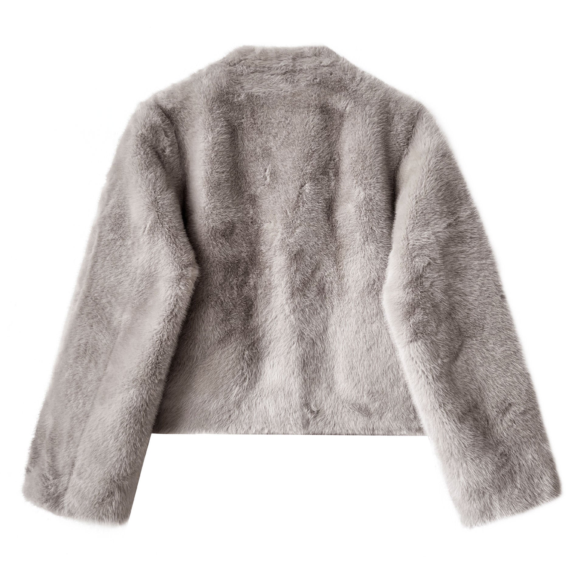 仿貂絨環保皮草V領牛角扣短款外套-2色