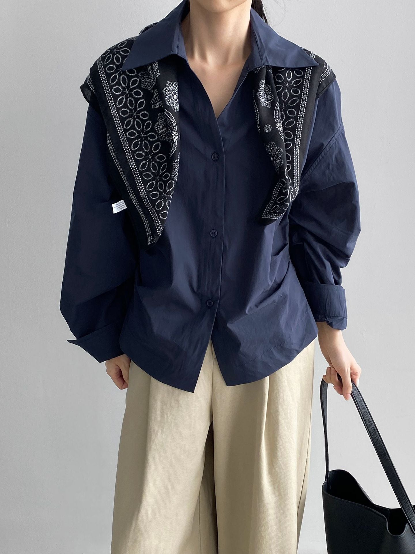 韓系通勤氣質顯瘦抽褶收腰襯衫+含披肩-3色