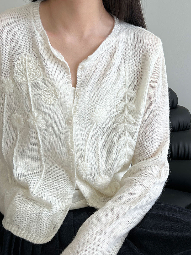 溫柔氣質重工鉤花刺繡羊毛針織衫開衫-3色